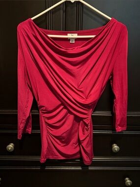Worthington Red Draped Cowl Neck Long Sleeve Top